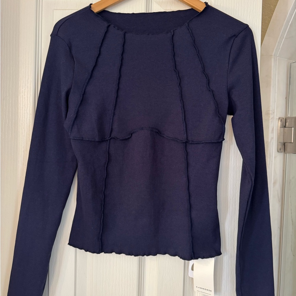 Commense Navy Long-Sleeve Seam-Detail Top